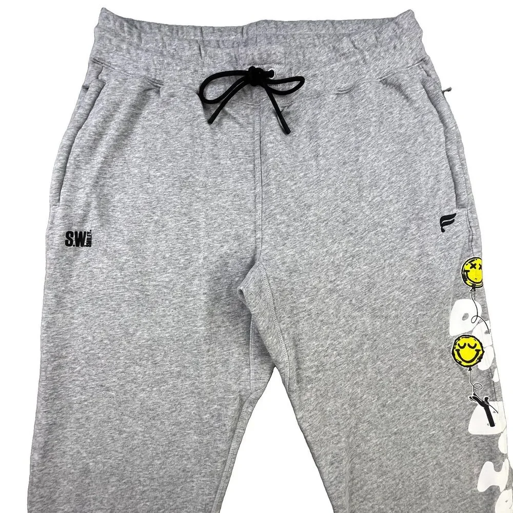Fabletics The Year Round Terry Jogger Sweatpants Mens XL Gray Smiley Face